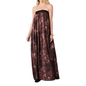 WeWoreWhat Strapless Maxi Dress Chestnut Multi Floral Faux Leather Trim XL NEW